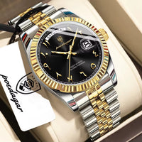 Black Dial with Silver Band and Gold Accents